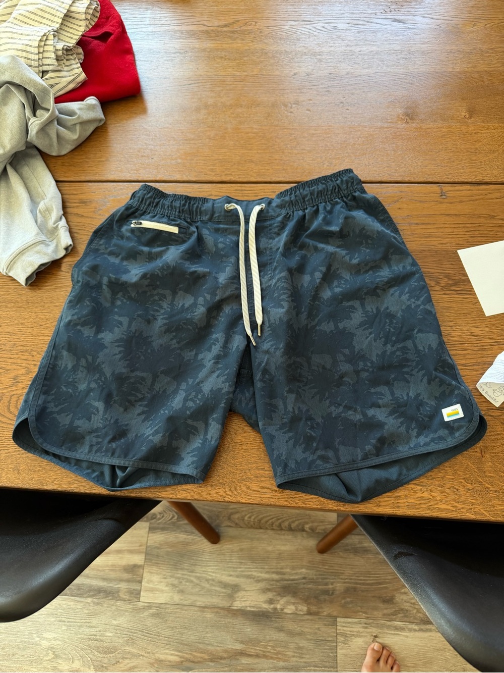 Vuori Men's Dark Navy Palm-Print Athletic Shorts